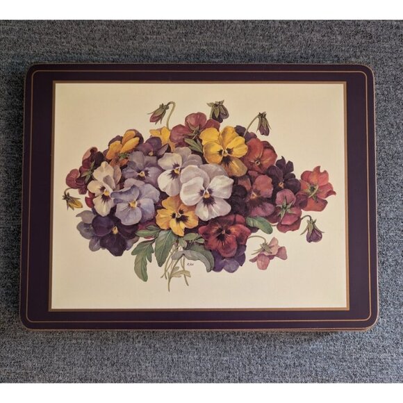 Pimpernel Cork-backed Placemats, "Pansies", Set of 4, 9” x 12” - Picture 2 of 8